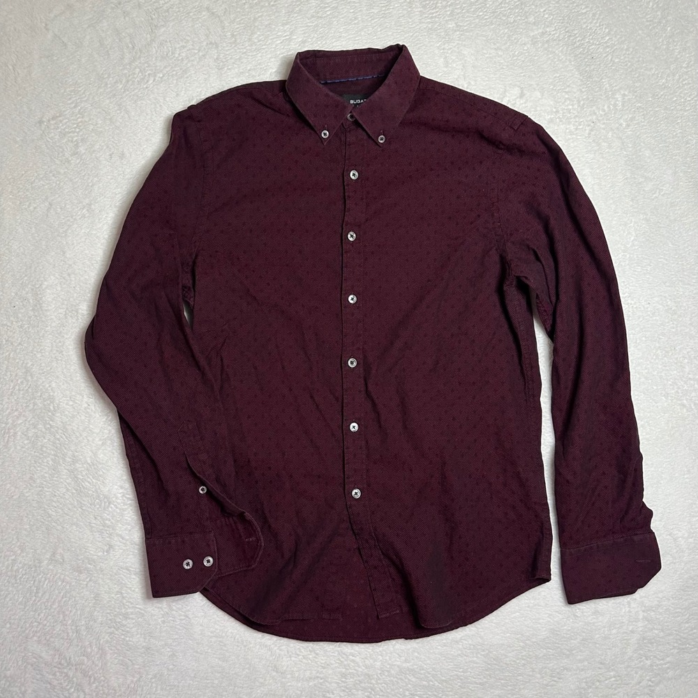 Bugatchi Mens Small Shaped Fit Burgundy Diamond Stretch Button Down Luxury Shirt